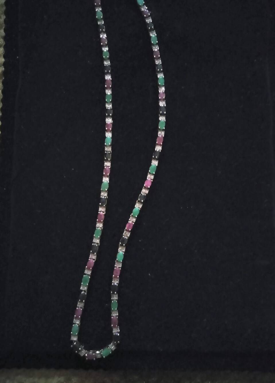 925 Multicolor  Natural Gemstone Tennis Necklace - Ruby, Emerald,Supphire .18"